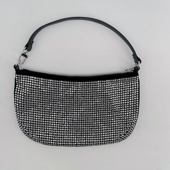 H&M Women’s Black Rhinestone Embellished Faux Leather Clutch Handbag - Picture 1 of 13